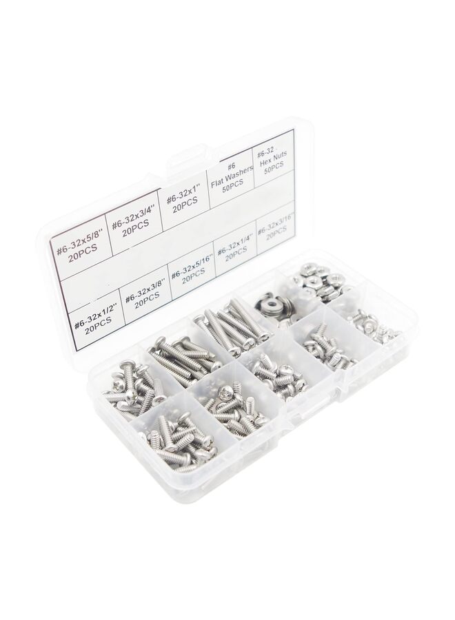 LAMAY 260PCS #6-32 Stainless Steel Phillips Pan Head Machine Screws Hex Nuts Flat Washers Assortment Kit (Size : 6-32) - Image 3